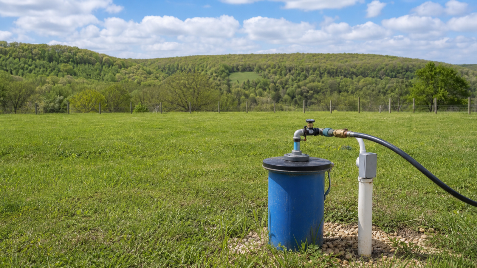 A for-sale rural property in the Upper Cumberland with a well head and pasture