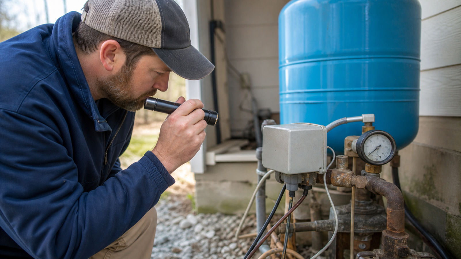 Pressure switch and tank being checked for a clicking well system