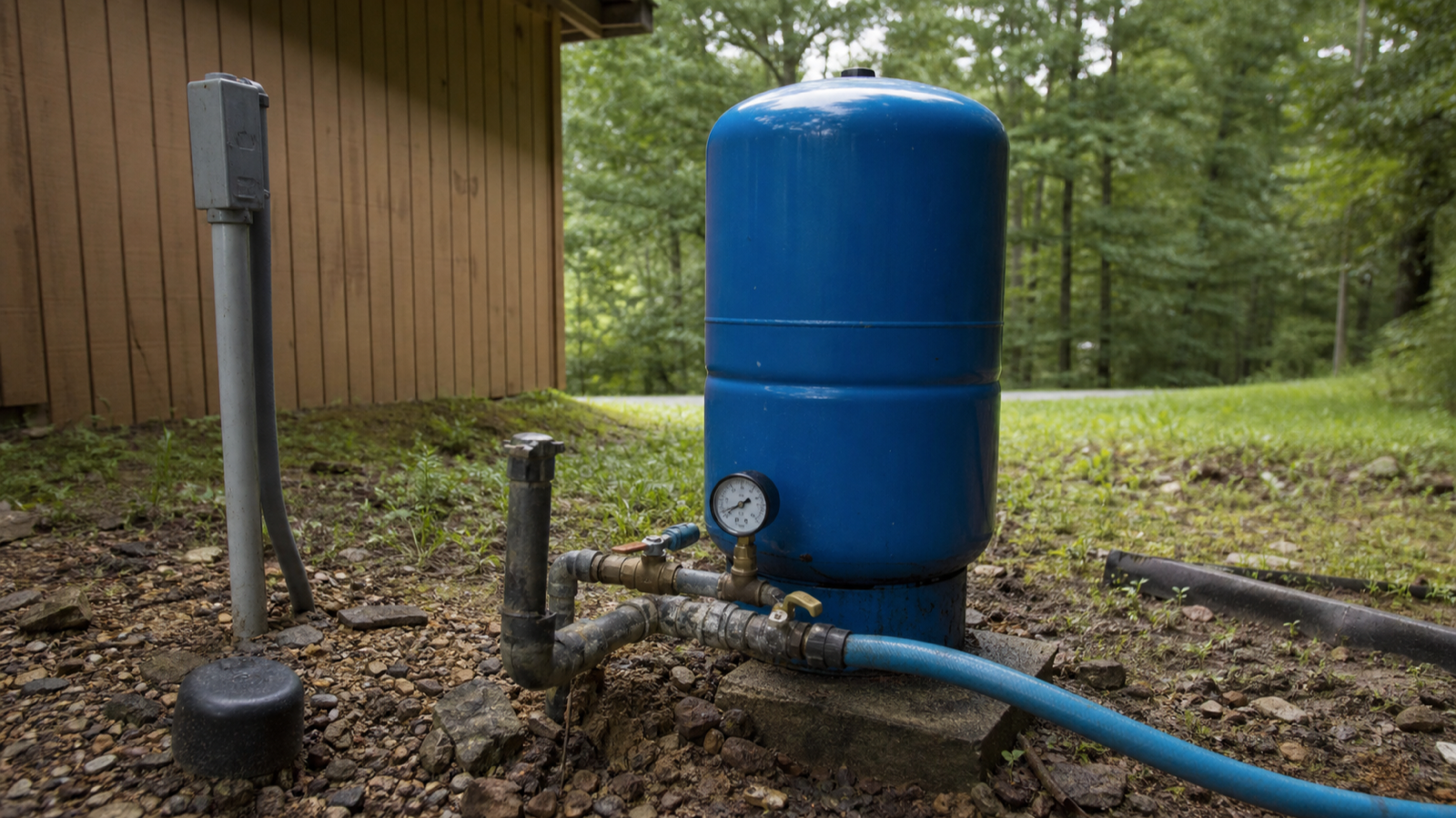 Well pressure tank and gauge showing rapid pressure swings during short cycling
