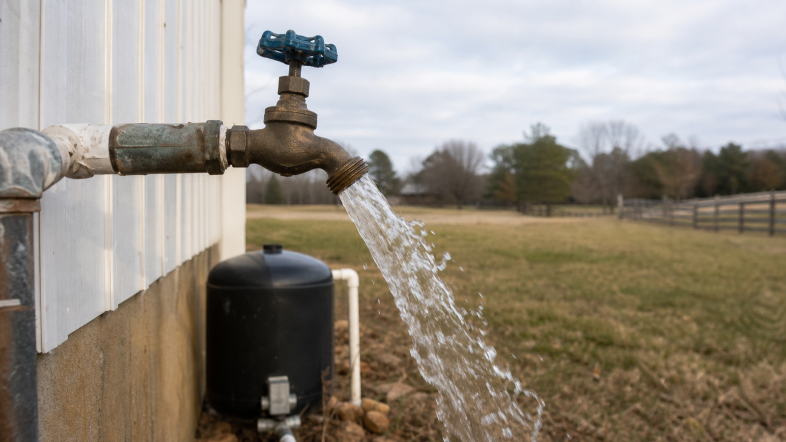 Faucet sputtering air and water on a private well system
