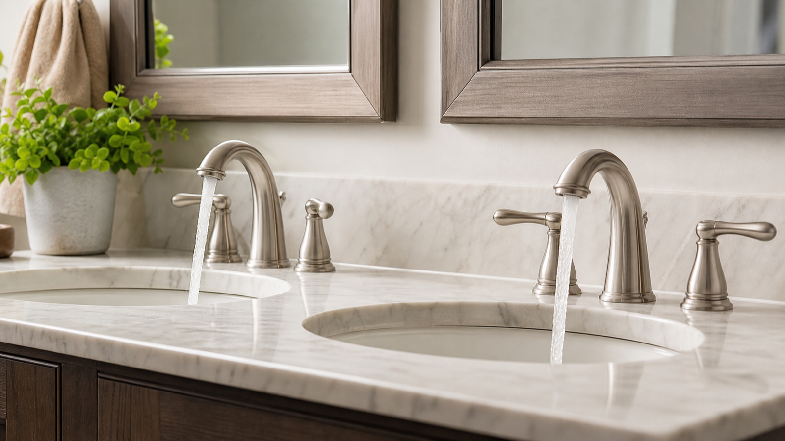 Two bathroom sink faucets running at once with reduced streams