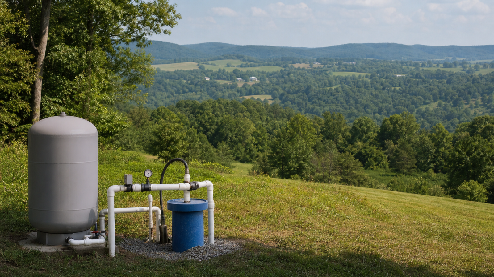 Rolling rural landscape and private home representative of Tennessee's Upper Cumberland region